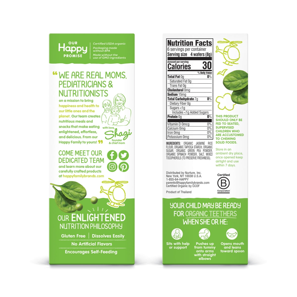 Happy Baby Organics Teething Wafers : Peaspinach 4g x 12 Packs