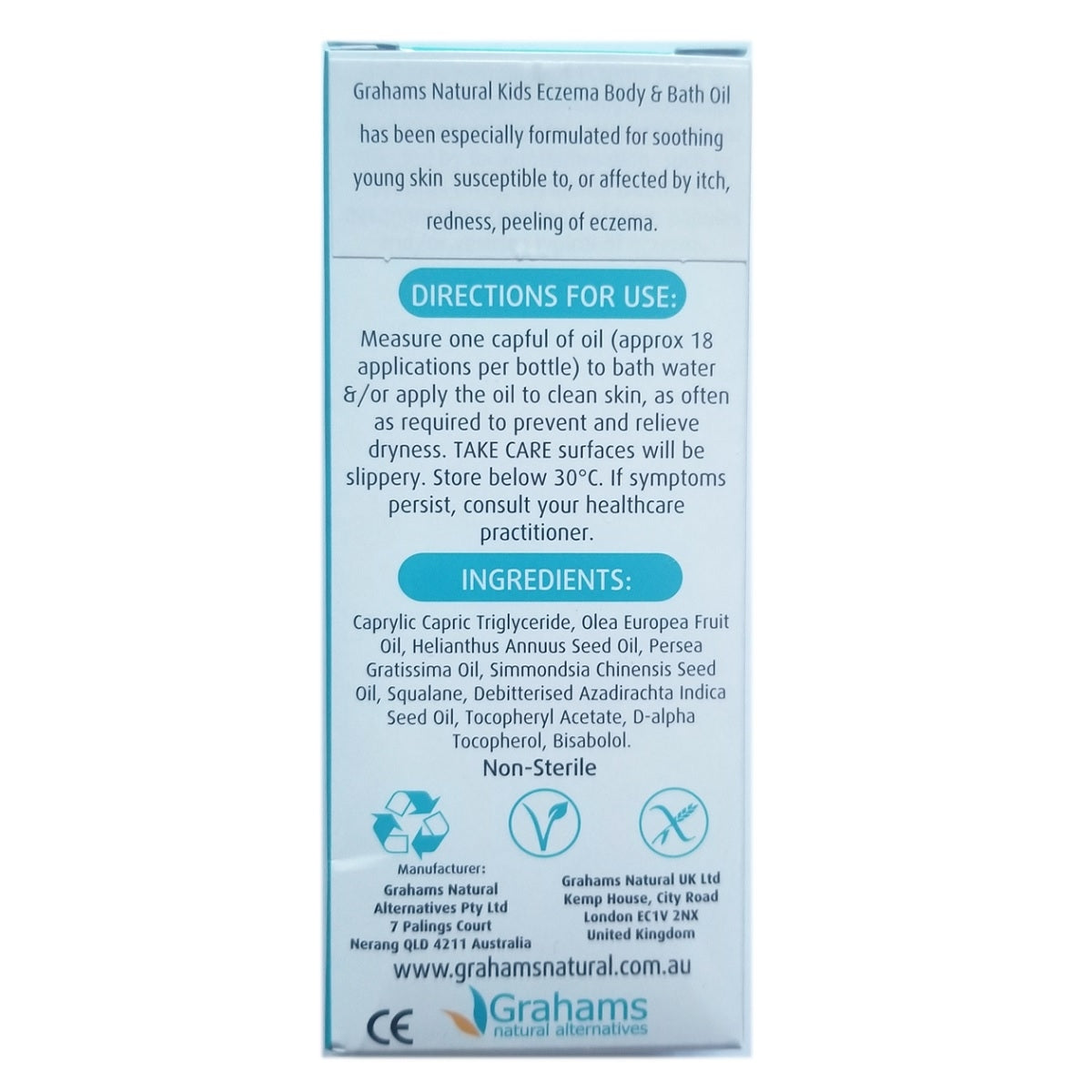 Grahams Natural Baby Eczema Body/Bath Oil 100ml