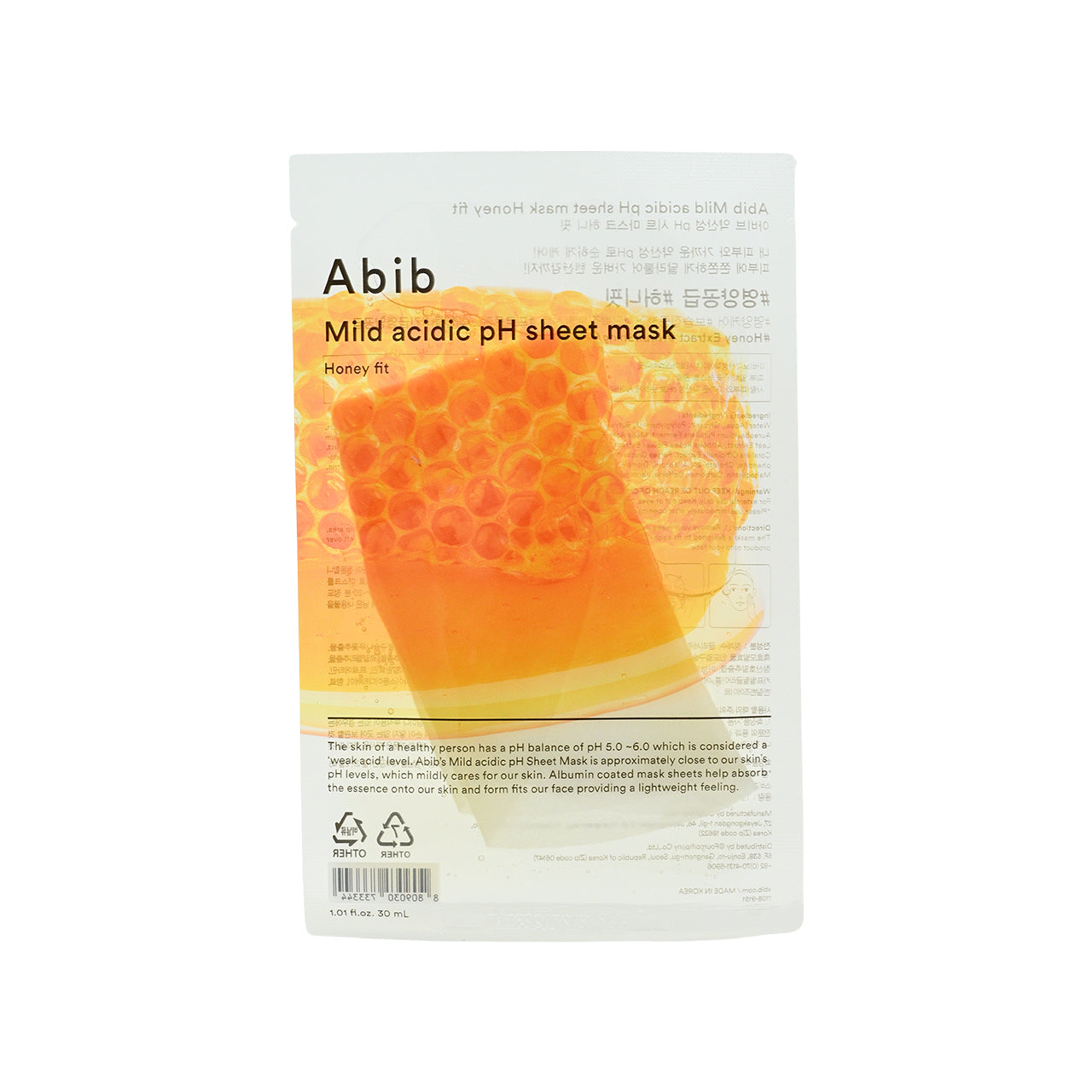 Abib Mild acidic pH sheet mask - Honey fit 30ml x 5pcs