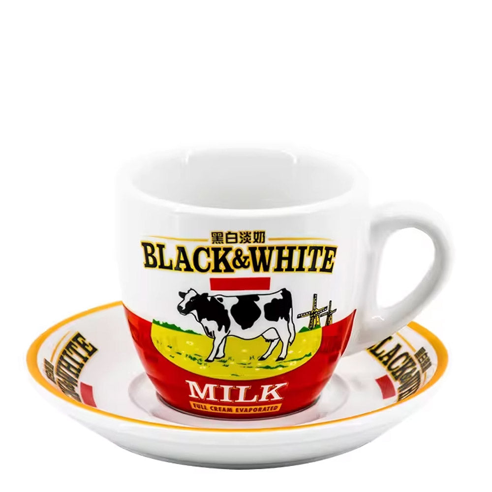 Black and White Evaporated Milk Ceramic Hong Kong Milk Tea Cup Set